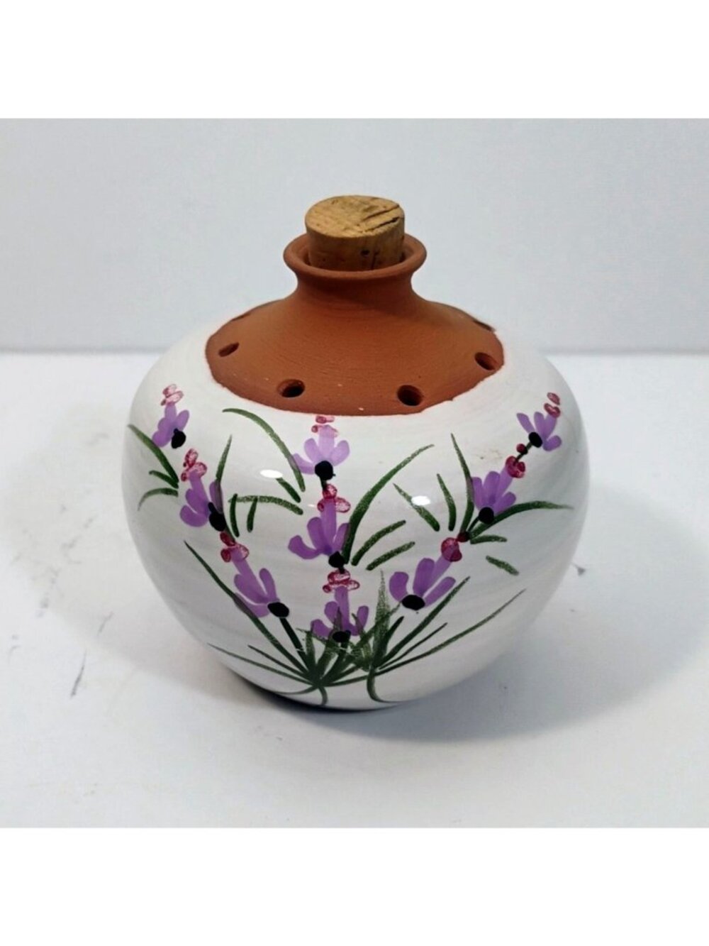 Fait Main French Pottery Essential Oil Diffuser Jug w/Cork Hand Painted Lavender